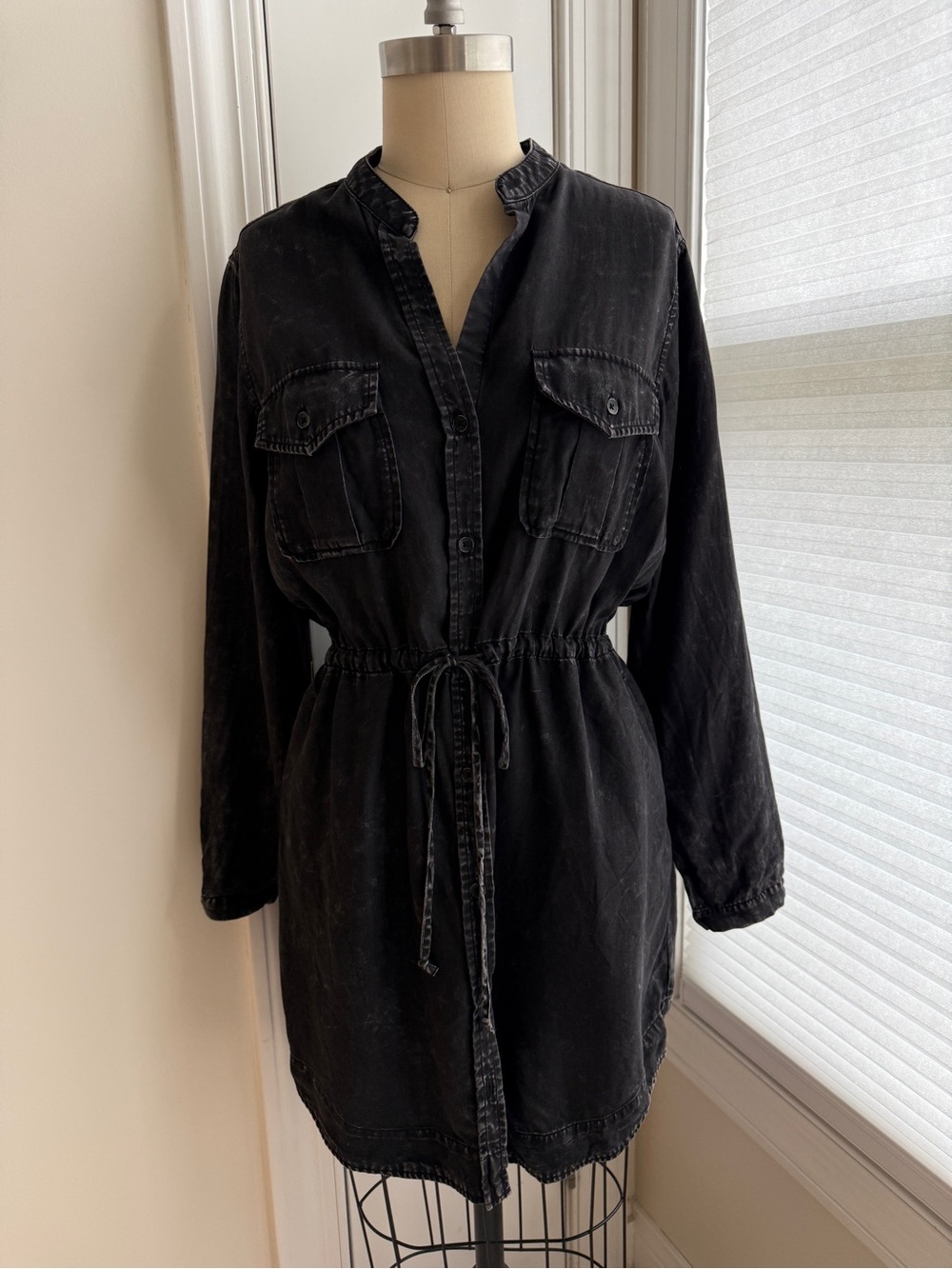 Cloth and Stone for Anthropologie Black Drawstring Utility Jacket Dress